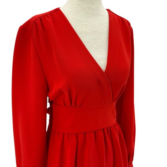Kate Spade New York Womens 6 Dress Tie Long Sleeve V-Neck Red Party Cocktail - Picture 2 of 8